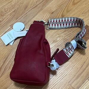Anthropologie Urban Originals Burgundy Crossbody Bag with Patterned Strap